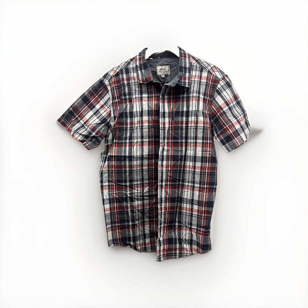 Ecko Unltd. Men’s L White Navy Red Holiday Plaid Short Sleeve Button-Up Shirt